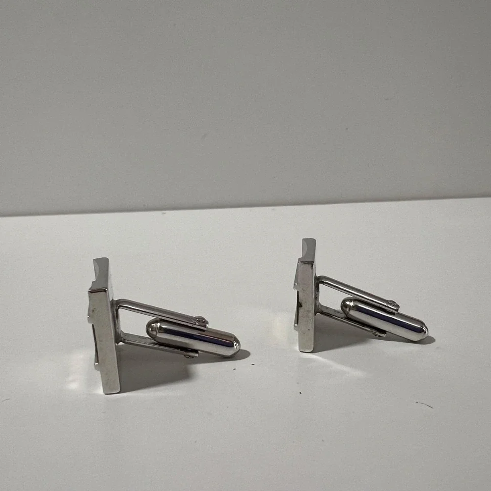 Vintage Anson Silver tone‎ square cufflinks w mixed metal rectangle bullet back